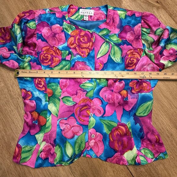 Vtg Adrianna Papell Silk Skirt Top 2 pc Set Sz 8 pink floral Maximalist Wow 90s - Picture 8 of 16